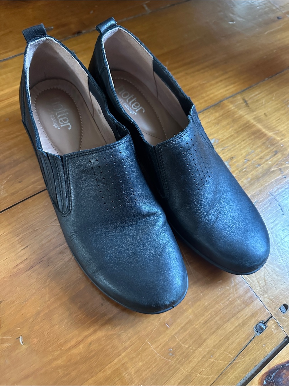 hotter Black Leather Slip-On Heeled Clog